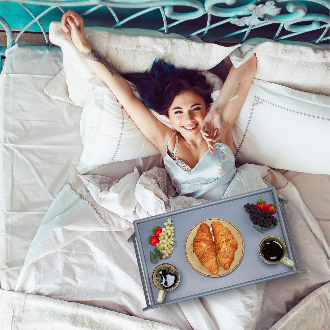 Relaxdays Betttablett Bambus, klappbare Beine, erhöhter Rand, Frühstückstablett fürs Bett, HBT: 4 x