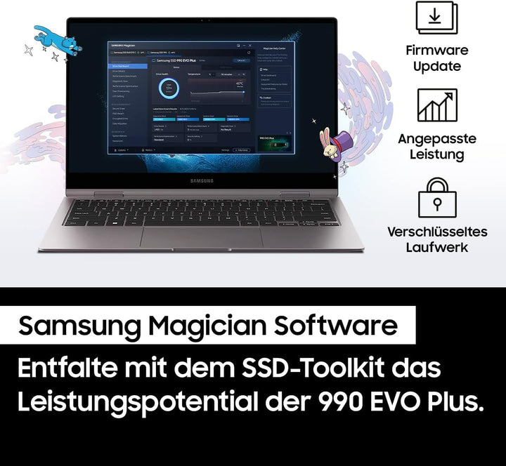Samsung 990 EVO Plus NVMe M.2 SSD 1 TB, PCIe 4.0 x4 / PCIe 5.0 x2, NVMe 2.0 (2280), 7.150 MB/s Lesen