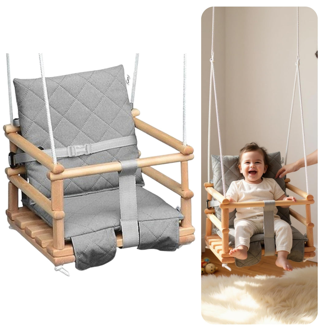 Holz Babyschaukel, Kinderschaukel, Schaukel für Kinder Schaukel 3 in 1 + SICHERHEITSGURT, Kleinkinds
