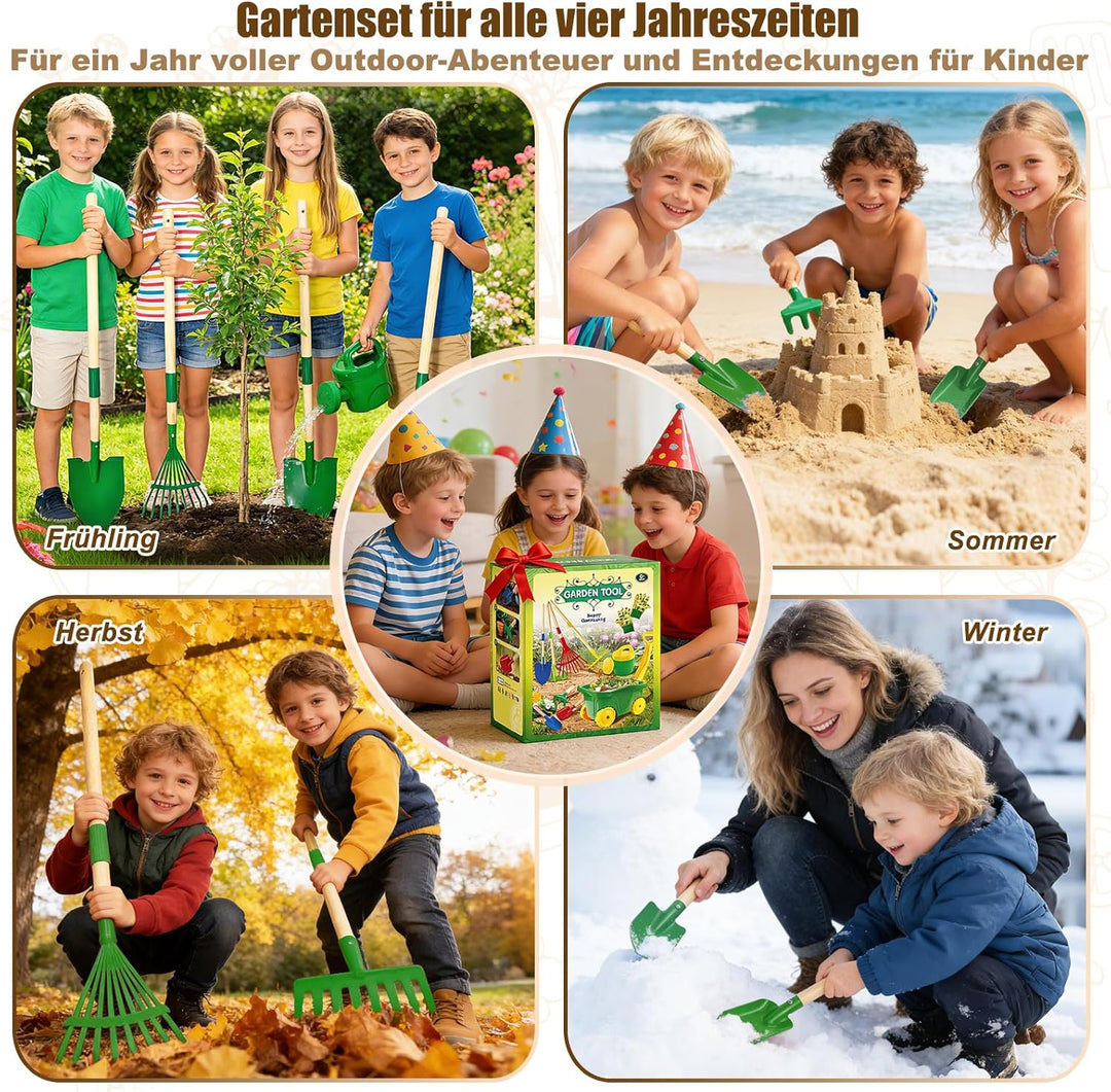 Schubkarre für Kinder, 13 Gartenwerkzeug Set für Kinder, Gartenset mit Schubkarre Kind, Kinderschubk