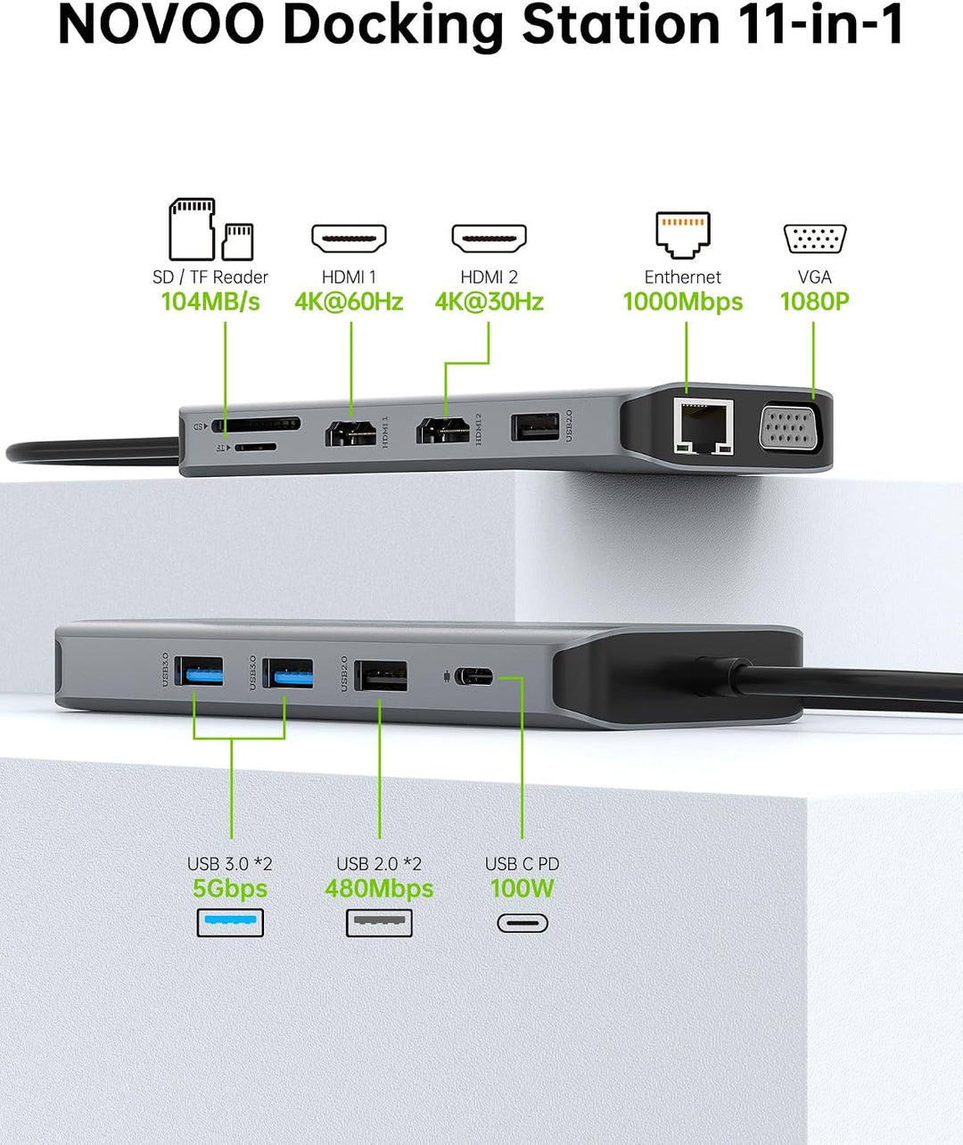 Omars Docking Station Triple Display USB C Hub Dual HDMI mit VGA USB C Adapter Multiport Docking Sta