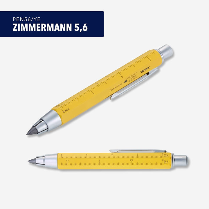 TROIKA ZIMMERMANN 5,6 BLEISTIFT- PEN56/YE Fallminen-Stift (5,6 mm HB-Mine) - Zentimeter-/Zoll-Lineal