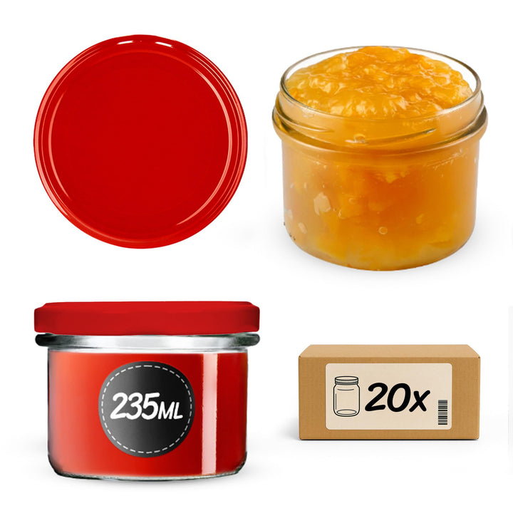 KADAX 20er Set Marmeladengläser 235ml TO82 Rot, Einmachgläser Vorratsgläser Mason Jar mit Schraubdec