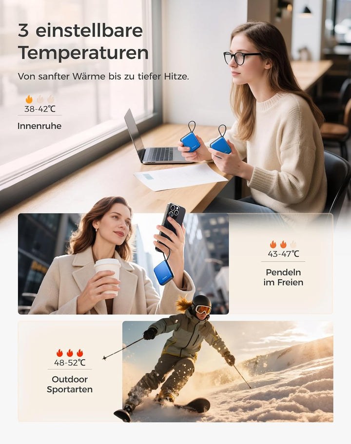 OCOOPA Handwärmer Elektrisch 2er Set, 3 Stufen Wärme, Schnelles Aufheizen, 4000mAh Taschenwärmer Wie