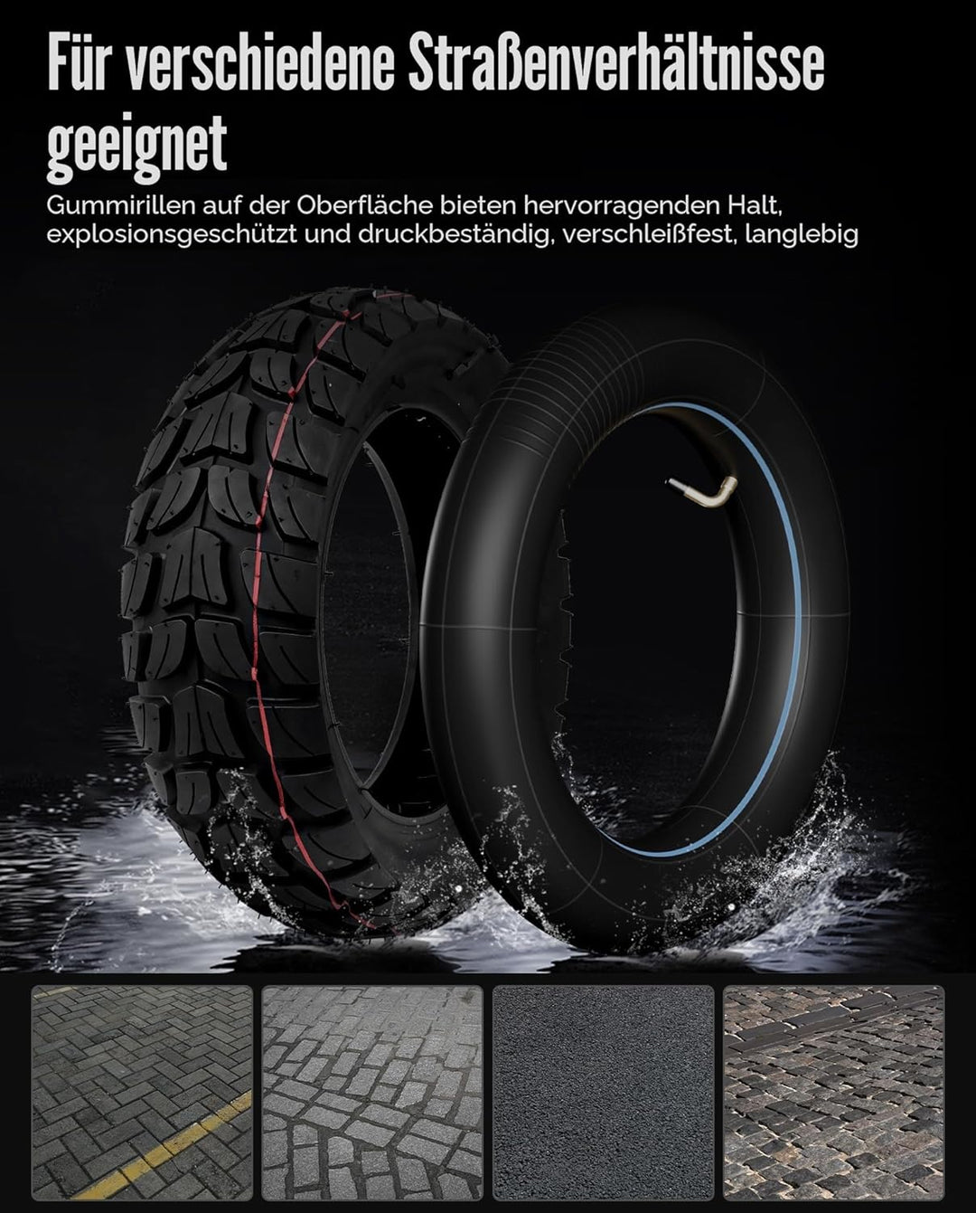 10 Zoll Aussenreifen und Innenschlauch Set kompatibel mit Kukirin G2 MAX / G2 Master Kickscooter, 25