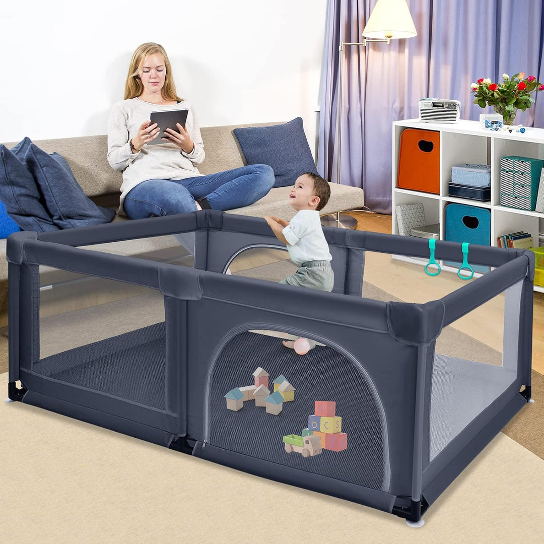 DREAMADE Laufgitter Baby mit Tür, 190 x 120cm Laufstall mit 50 Bunten Bällen & 2 Türem, Absperrgitte