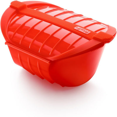 Lékué Dampfbox mit Einlegeboden, 3–4 Personen, 1000 ml, Platin-Silikon, rot Rot 1000 ml, Rot 1000 ml