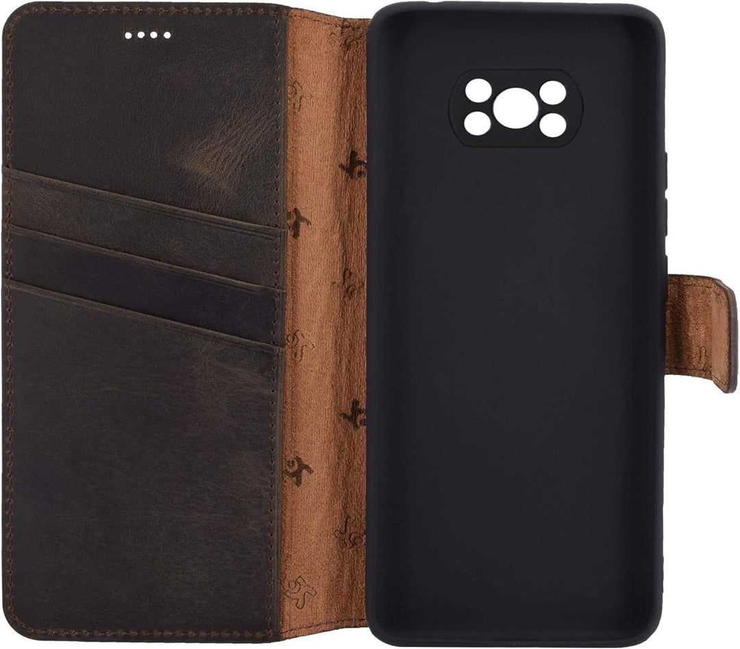 Suncase Book-Style Hülle kompatibel mit Xiaomi Poco X3 NFC Leder Tasche (Slim-Fit) Lederhülle Handyt