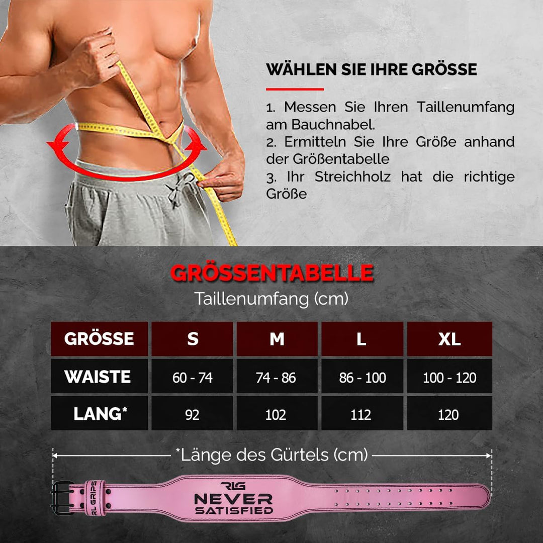 RL Grips - Ledergürtel für Gewichtheben – Lendenwirbelstütze für Muskeltraining – Powerlifting Gürte