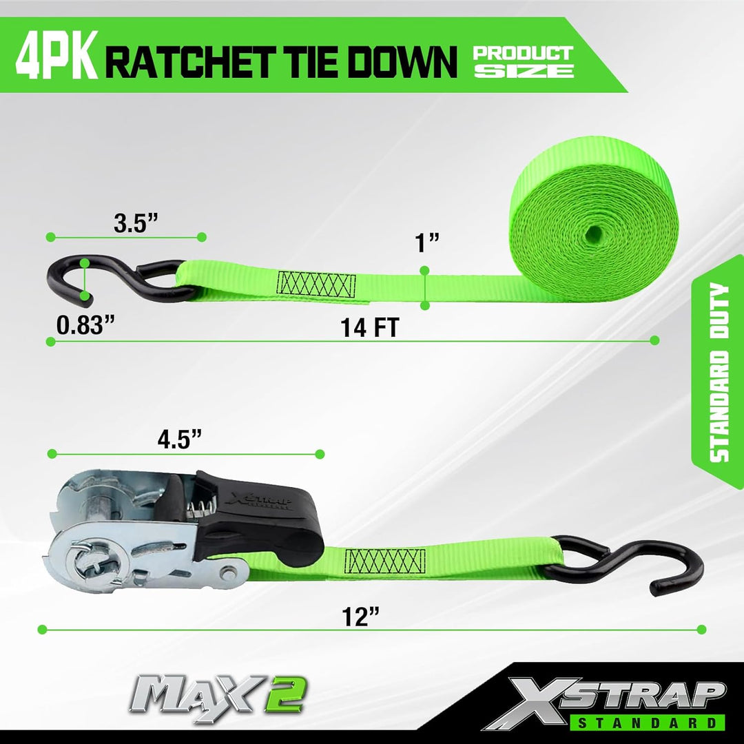 XSTRAP Spanngurte mit Ratsche, 4 Stück – 4,5 m – 226,8 kg Tragkraft, 680,4 kg Bruchfestigkeit, Ladun
