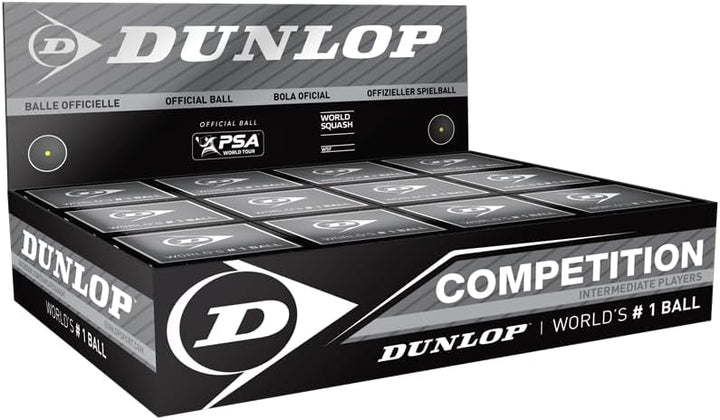 Dunlop Squashbälle Competition gelb, für Anfänger und Fortgeschrittene – Speed langsam 12 Balls, 12