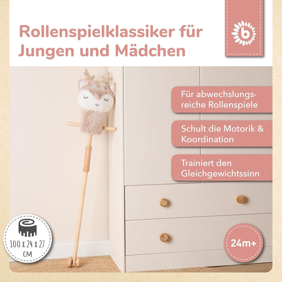 Bieco Steckenpferd Kinder Reh Ella | Hobby Horse Pferde | Steckenpferd Rollen | Steckentier Holz Pfe