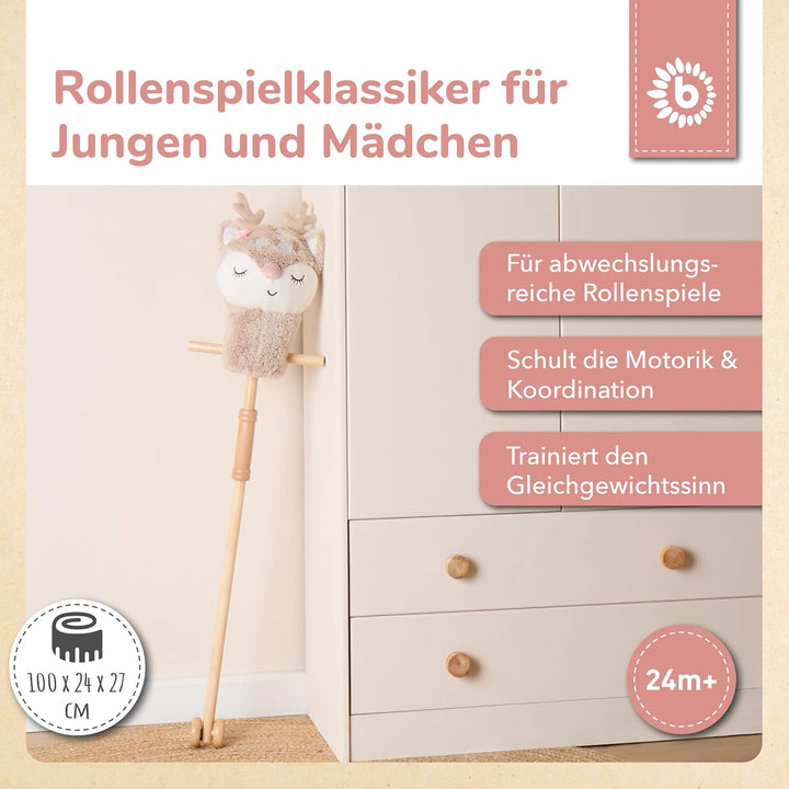 Bieco Steckenpferd Kinder Reh Ella | Hobby Horse Pferde | Steckenpferd Rollen | Steckentier Holz Pfe