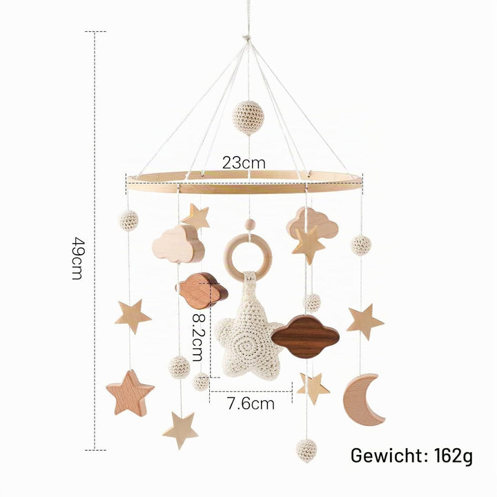 GLITZFAS Babybett Mobile Baby Windspiel, Mobile Baby Holz mit Filzbällen und Wolken Ornament Kinderz