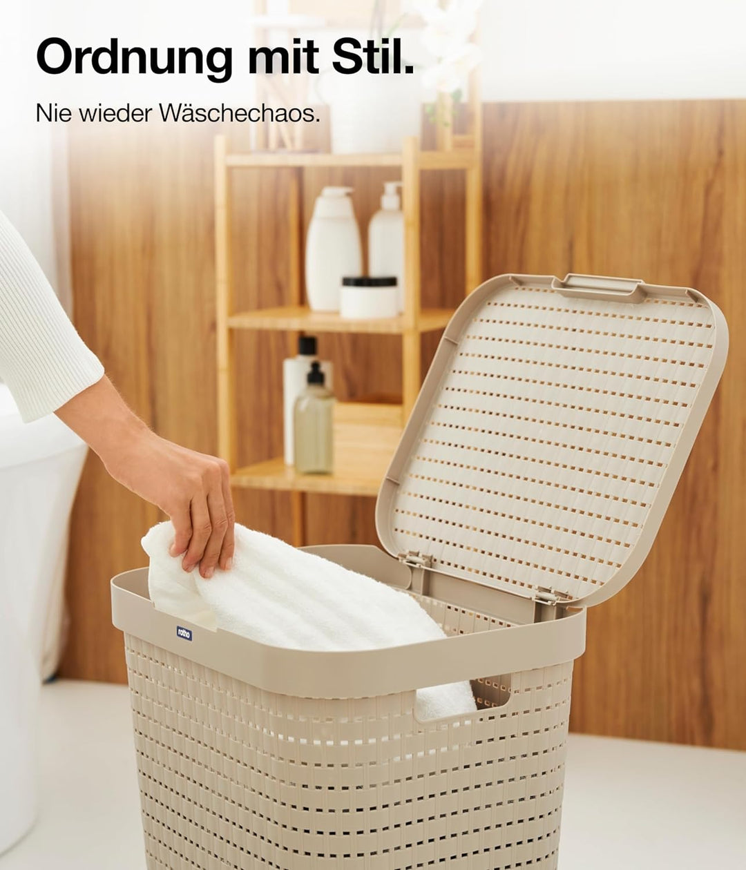 2er-Set Wäschesammler 55l mit Deckel Beige, Beige
