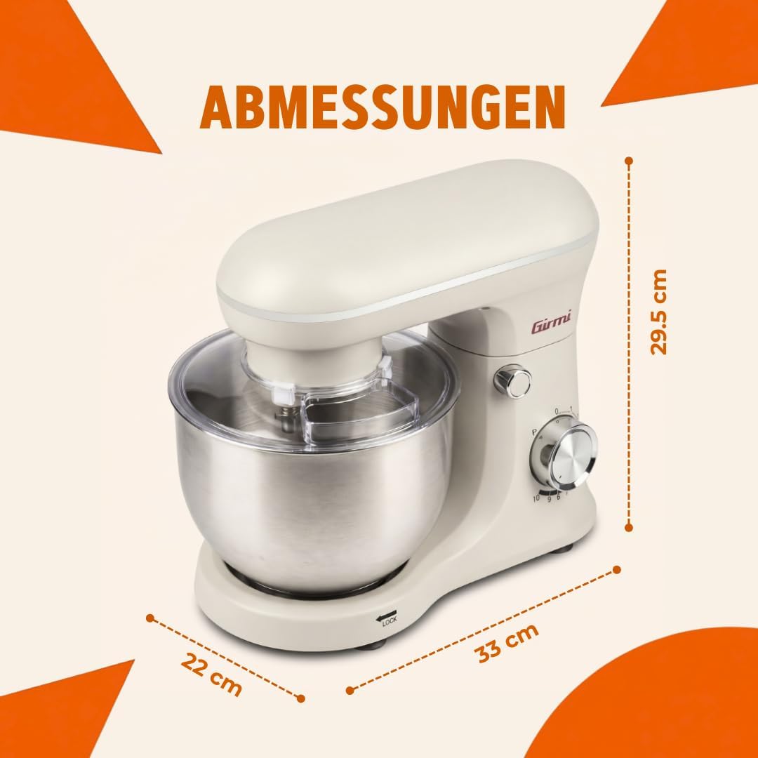 Girmi IM21W Gastronomo 5 l Planetenrührmaschine, 1500 W (max), Behälter aus Edelstahl 5 l mit Spritz