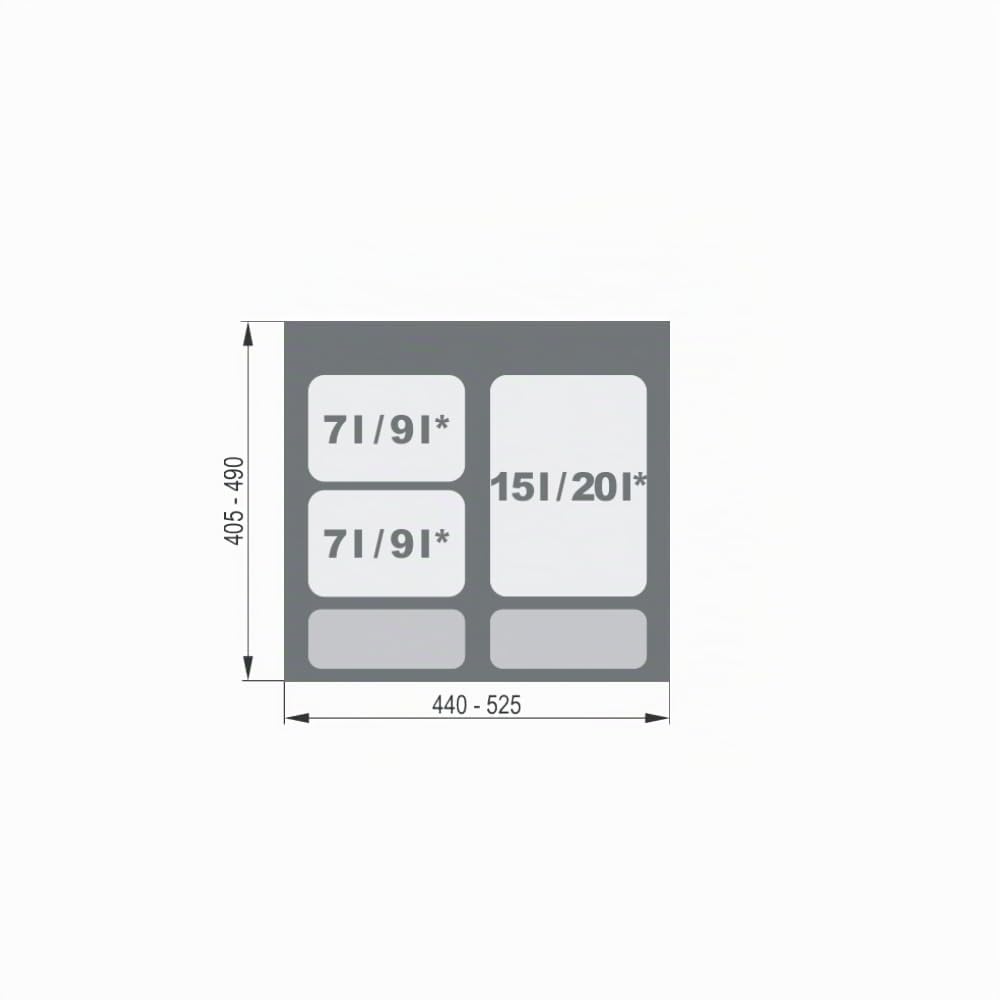 Mülltrennsystem Küche für 60 cm Schrank 3-fach 52,5x49x30 cm (1x 15L + 2x 7L) mit Deckel Einbau Abfa