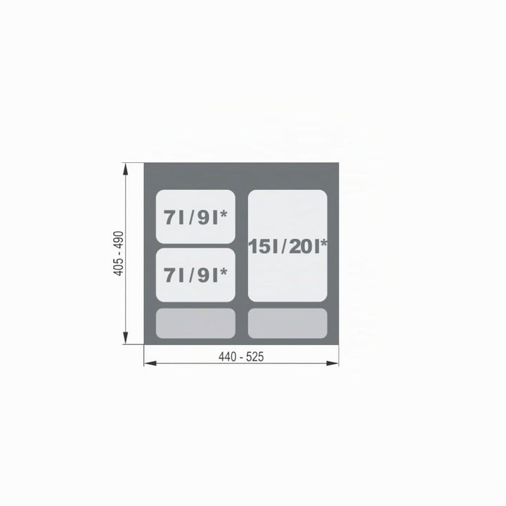Mülltrennsystem Küche für 60 cm Schrank 3-fach 52,5x49x30 cm (1x 15L + 2x 7L) mit Deckel Einbau Abfa