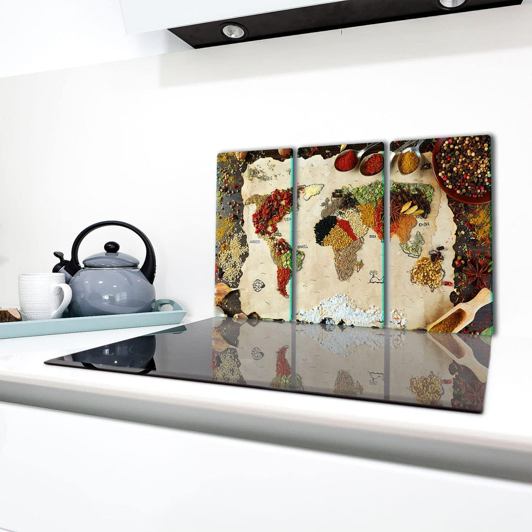 TMK ArtDeko Herdabdeckplatte 3 Teilig 3x30x52 cm - Spritzschutz Herdabdeckung – Herdschutz aus Siche