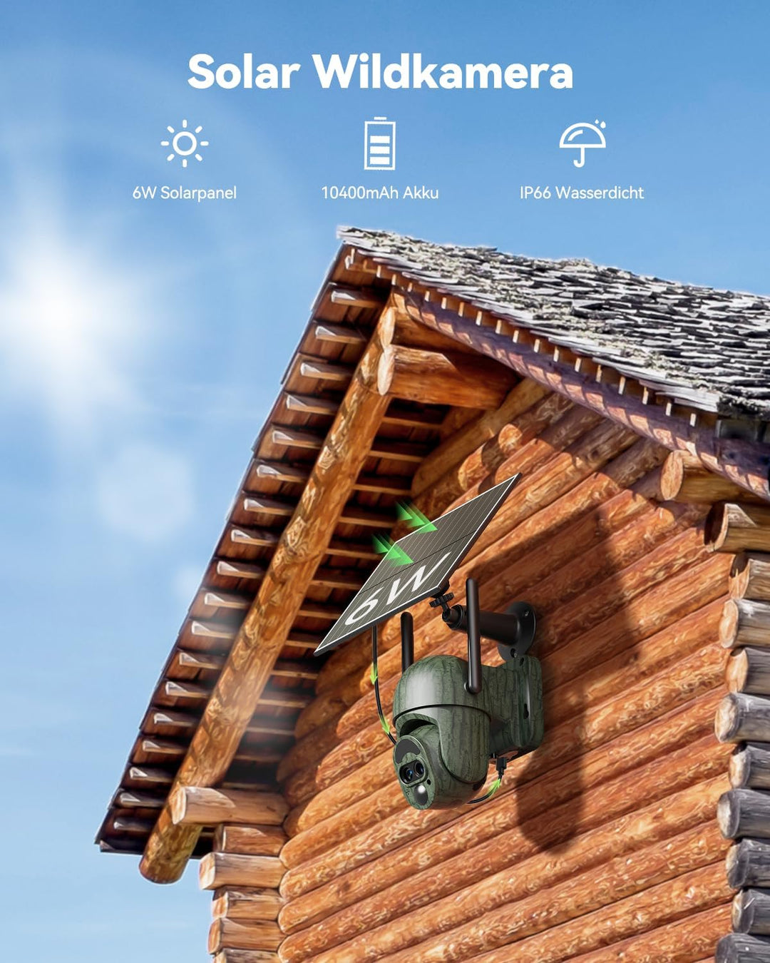 4G LTE Wildkamera mit SIM Karte, 2K Solar Wildtierkamera mit Handyübertragung APP Farbnachtsicht 12X