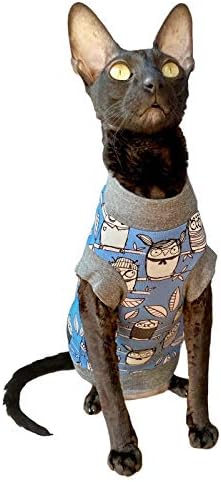 Kotomoda Katzen T-Shirt Tender Owl blau fьr Sphynx und nackte Katzen (XS), xs