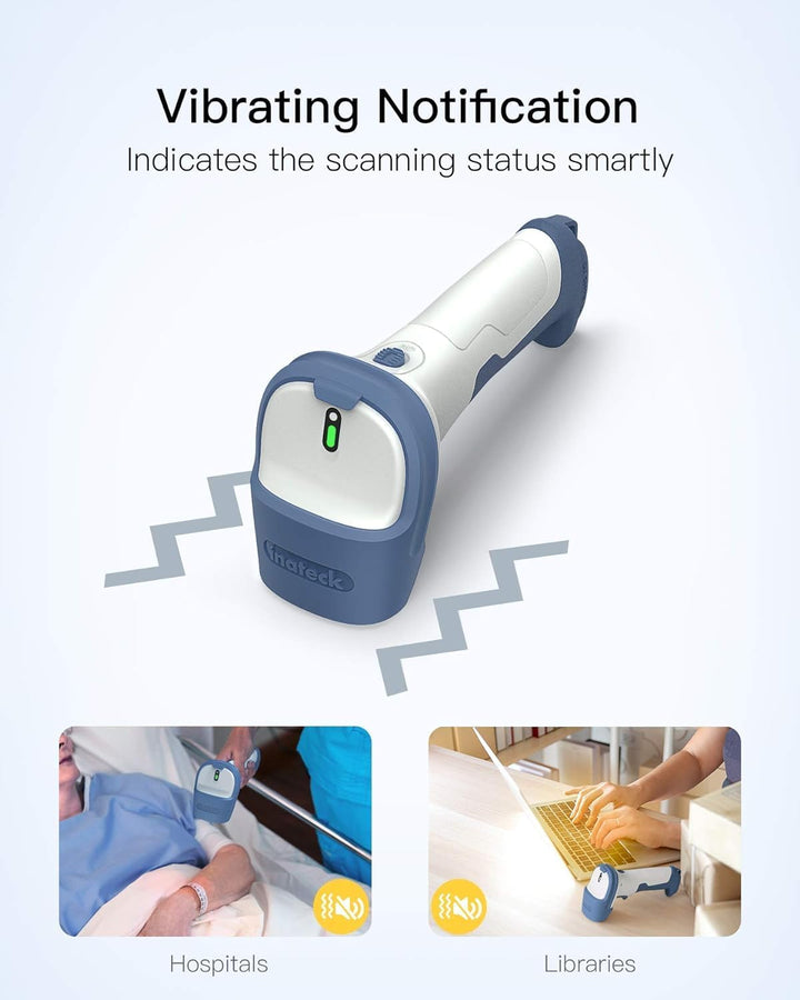 Inateck Wireless Barcode Scanner 2D, Bluetooth 5.0, 2.4Ghz Barcode Reader, QR Code Scanner, liest vo