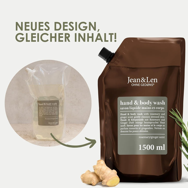 Jean &amp; Len Hand &amp; Body Wash Rosemary und Ginger, mit reinigt pflegt die Haut, ohne Parabene, Silikon