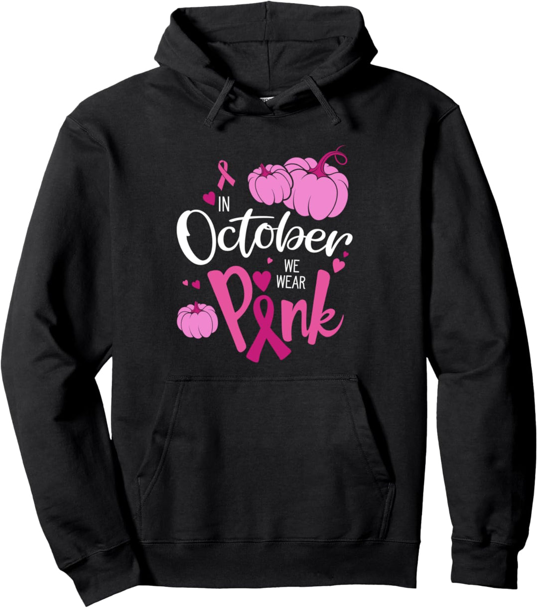 In October we wear Pink, Breast Cancer awareness, Halloween Pullover Hoodie