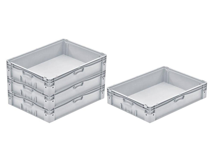 SparSet 4x Euro-Norm Grossbehälter | HxBxT 17x60x80cm | 72 Liter | Glatter Boden | Grau | Eurobehält