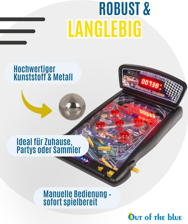 Out of the blue Rennwagen Pinball-Spiel 43 x 25,5 x 17 cm - Klassisches Flipper-Spiel im Racing-Desi