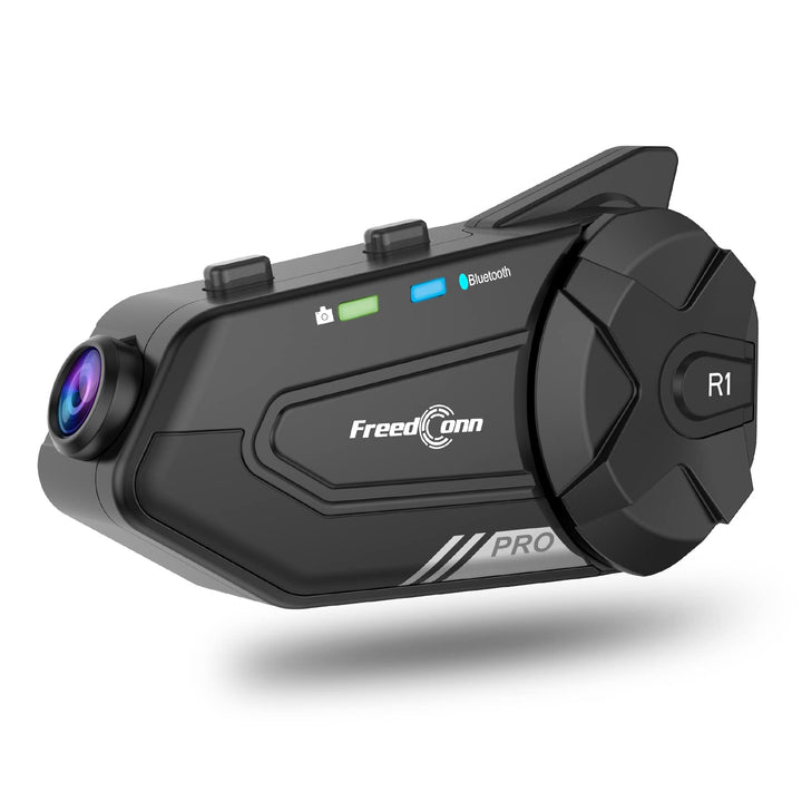 FreedConn Motorrad Helm Bluetooth Headset mit Kamera, R1 Pro 6-Wege 1000M Gegensprechanlage,Motorrad
