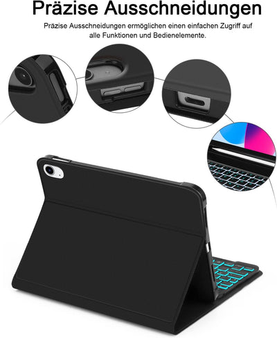 IVEOPPE iPad 10. Generation Beleuchtete Tastatur Hülle, Schutzcase mit Pencil Halter,Magnetisch Abne