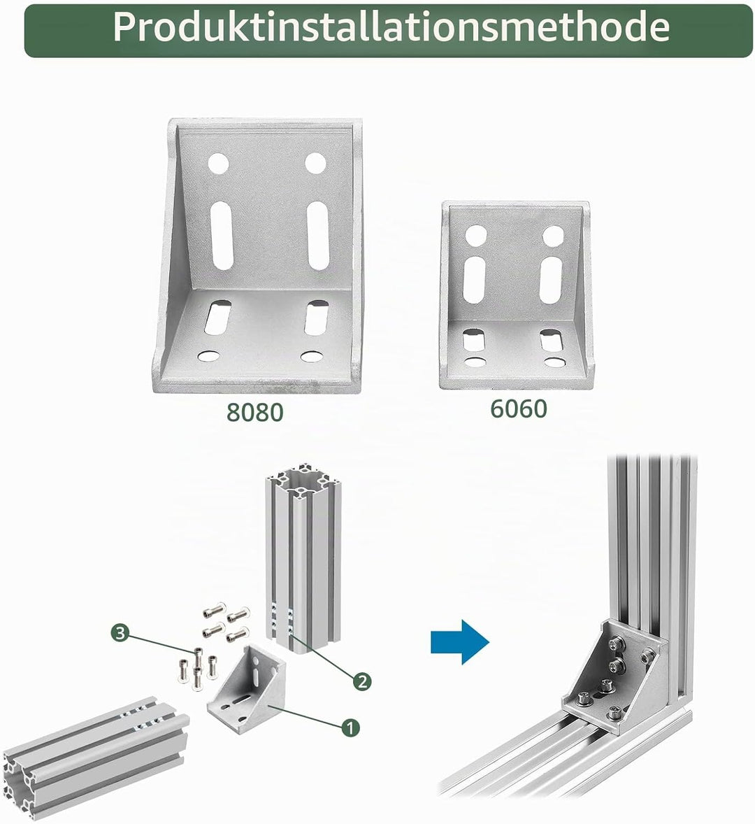 4x EYPINS Befestigungsmaterial Winkel, Aluprofil 80x80 Nut 8 Aluminium Winkelverbinder Eckwinkel Eck