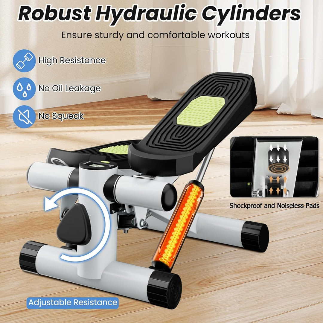 KOMFOTTEU Mini Stepper tragbar, Swing Stepper höhenverstellbar mit Widerstandsbändern, LCD-Bildschir