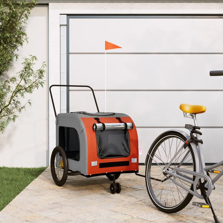 vidaXL Fahrradanhänger Hunde Schwarz und Grau Oxford-Gewebe und Eisen Orange 68 x 134 x 73 cm, Orang
