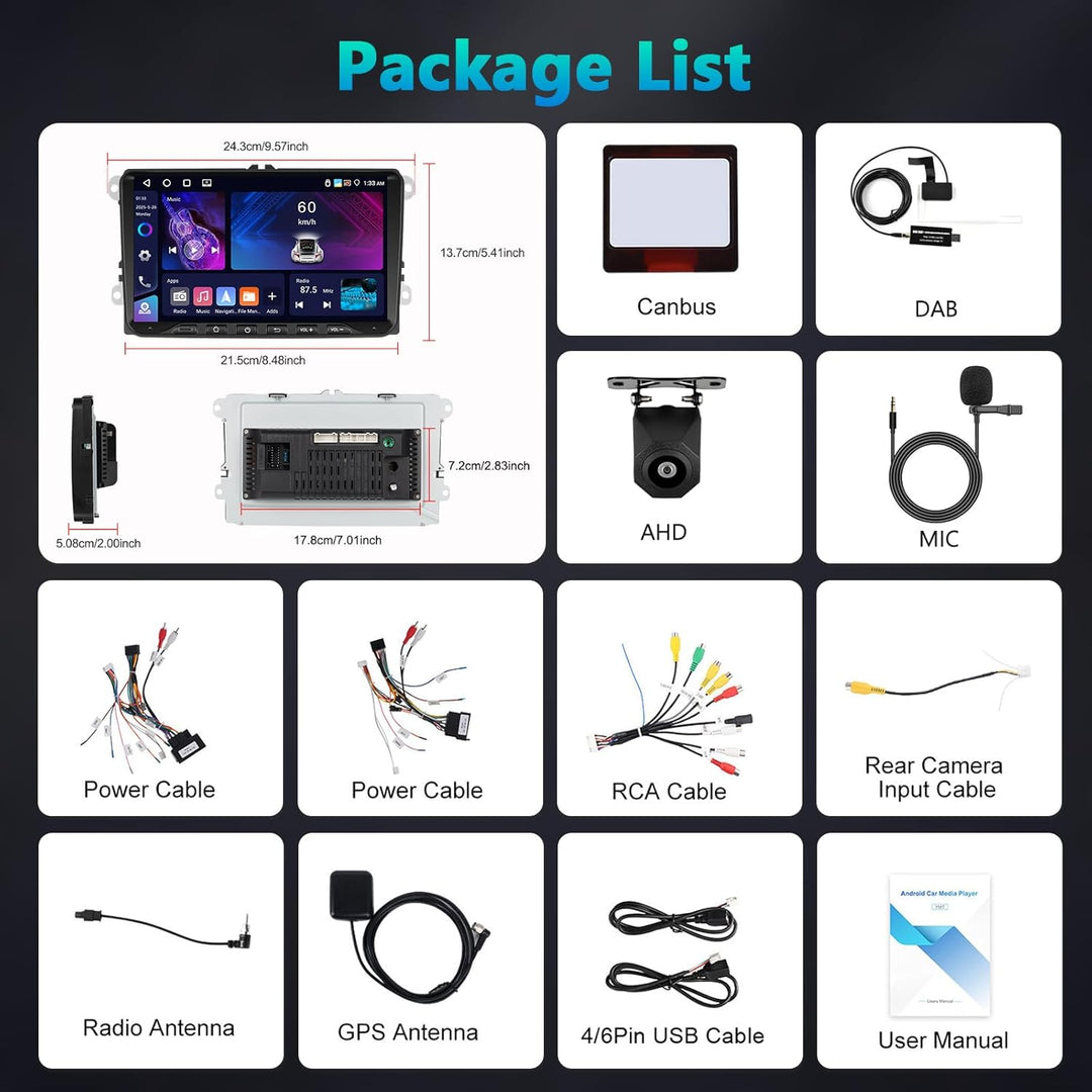 DAB Autoradio 4GB+64GB Type-C für VW Passat B6 T5 Golf 5 6 Polo 6R Tiguan T5 Jetta Seat Skoda, Kabel