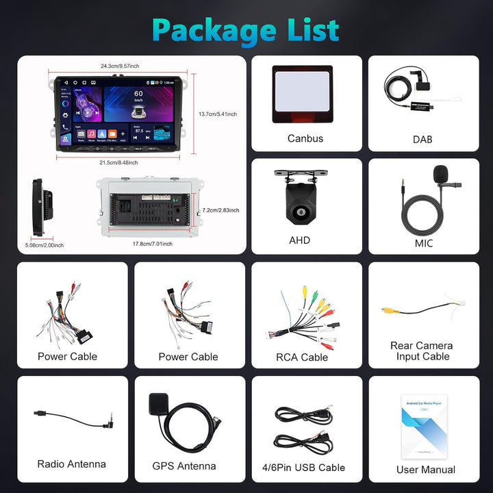 DAB Autoradio 4GB+64GB Type-C für VW Passat B6 T5 Golf 5 6 Polo 6R Tiguan T5 Jetta Seat Skoda, Kabel