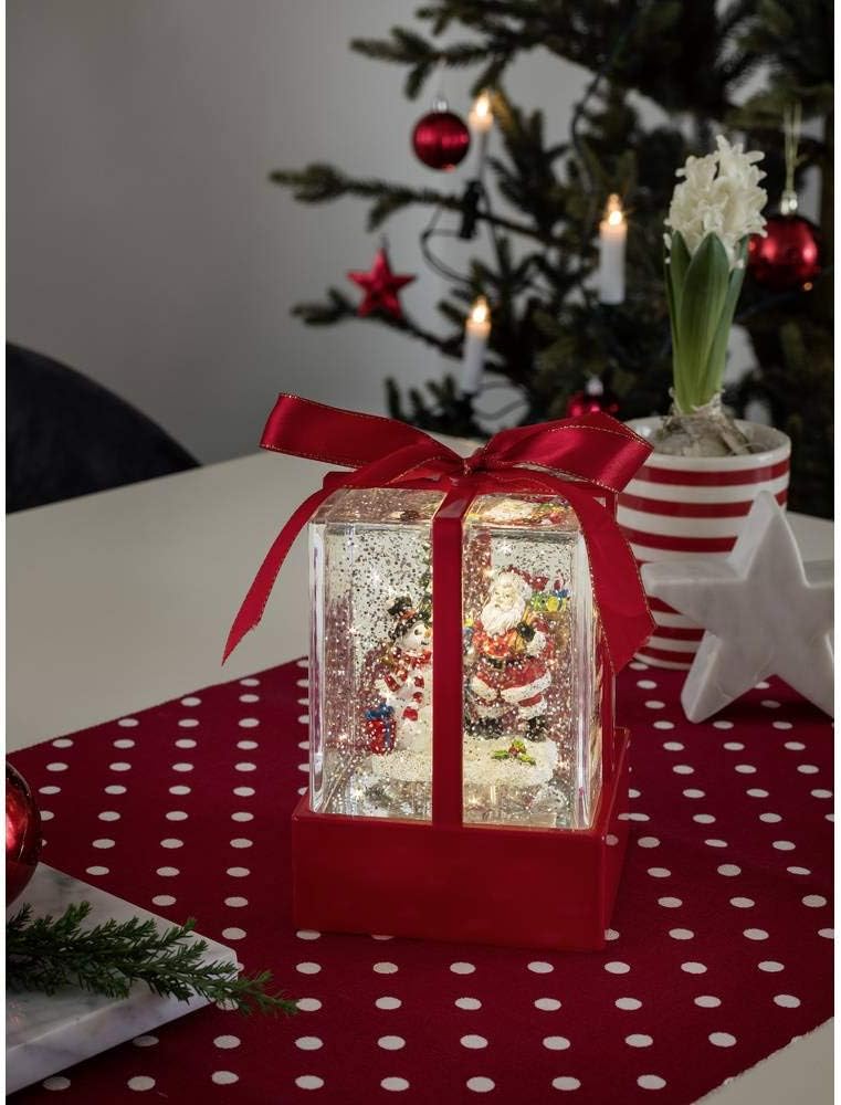 Konstsmide LED Weihnachtspresent mit Weihnachtsmann & Schneemann, wassergefüllt, 5h Timer, warm weis