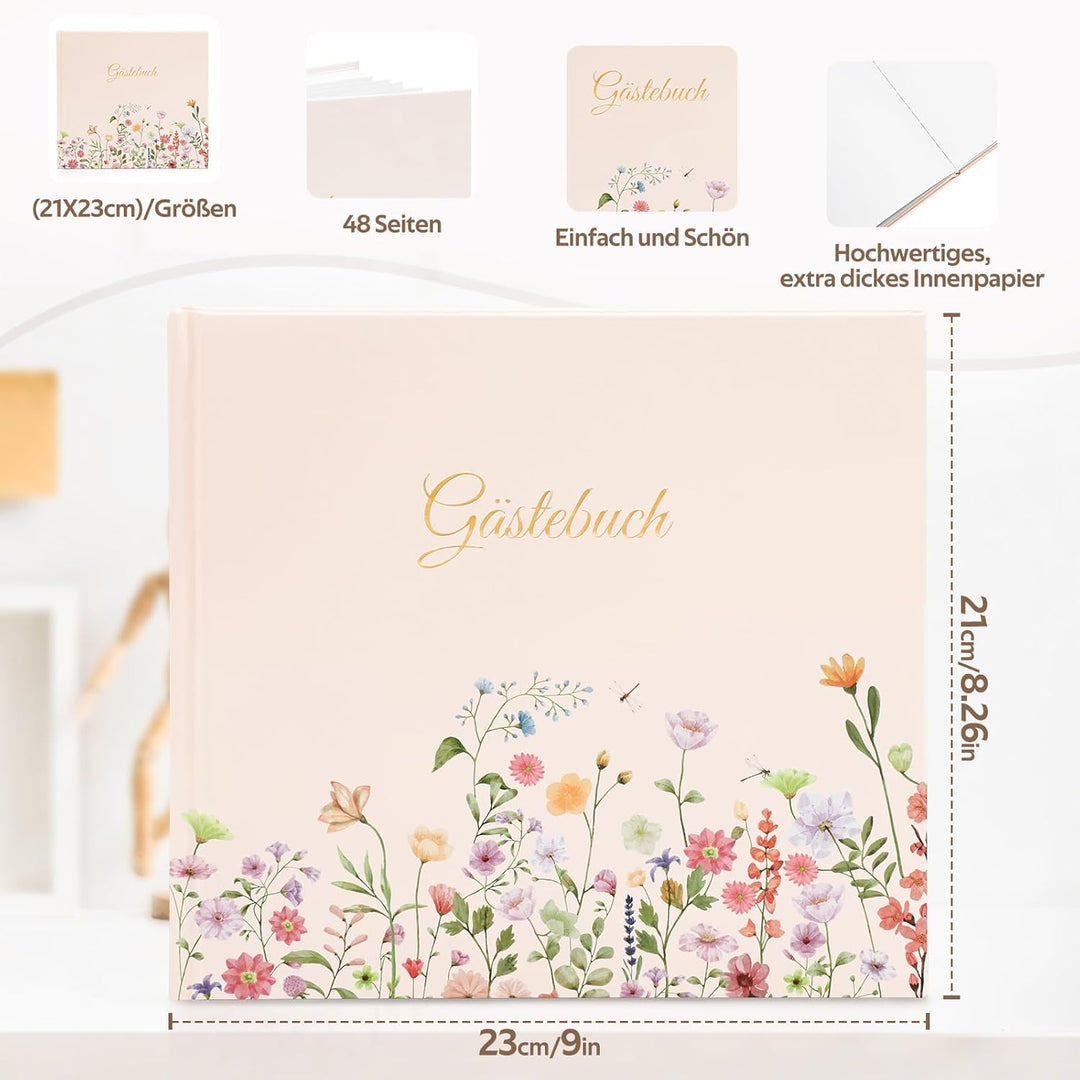 Gästebuch Geburtstag Blanko mit 40 Schöne Aufkleber und 48 Doppelseiten Premium Dickem Papier,Grösse