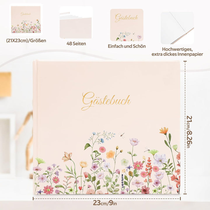 Gästebuch Geburtstag Blanko mit 40 Schöne Aufkleber und 48 Doppelseiten Premium Dickem Papier,Grösse