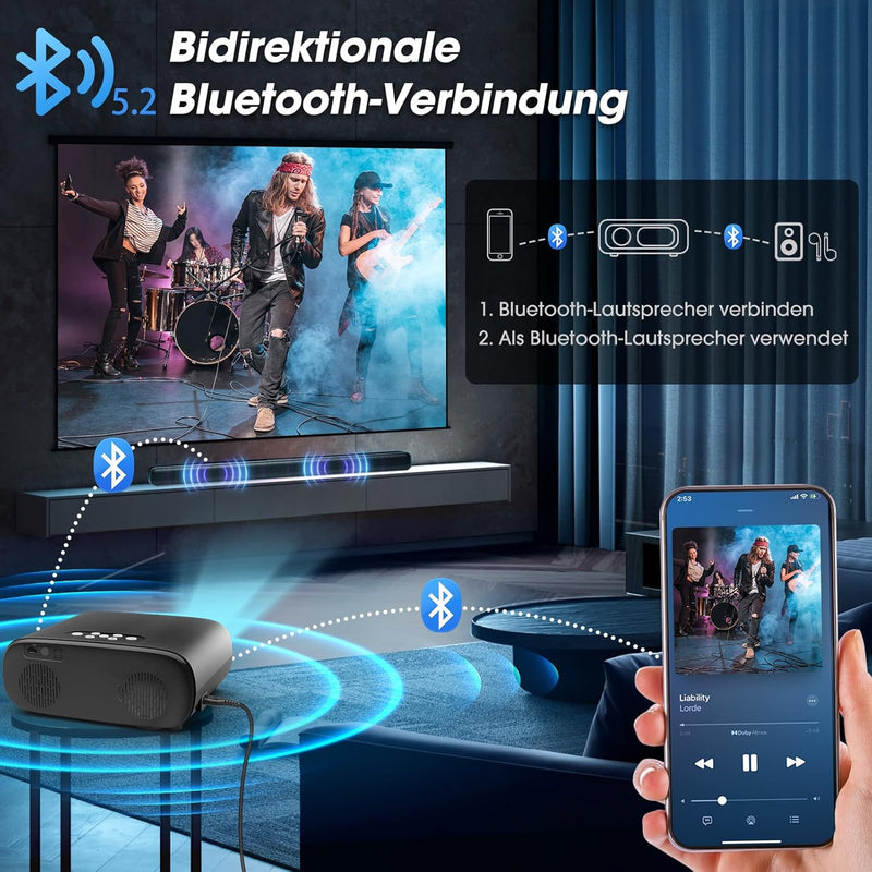 Nigecue Beamer 4K, Autofokus/Elektronische Trapezkorrektur 26000L WiFi6 Bluetooth 1080P Full HD Proj