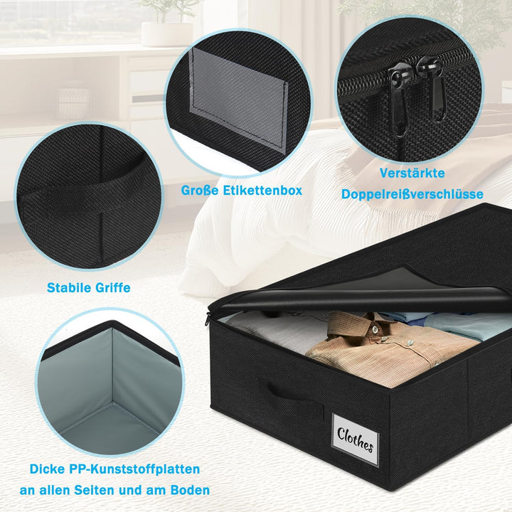 Unterbett Aufbewahrungsbox mit Deckel 12cm hoch, 2 Stück Faltbar Unterbettkommode, Waschbar Kleidera