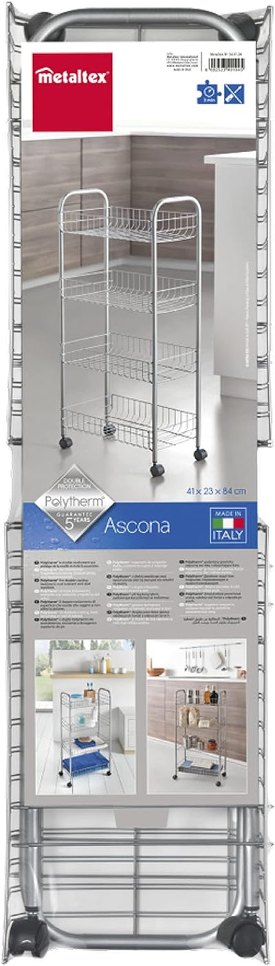 Metaltex Ascona- Mehrzweckwagen mit Rollen, Grau, 41 x 23 x 84 cm Silber, Silber