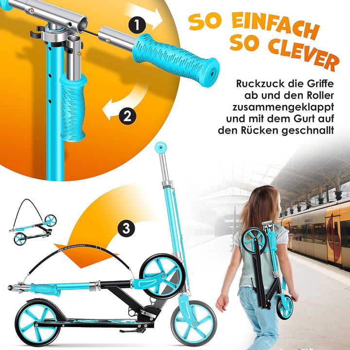 KESSER® Scooter Roller Kinderroller Cityroller Tretroller Kickroller Kickscooter Dino (Türkis), Dino