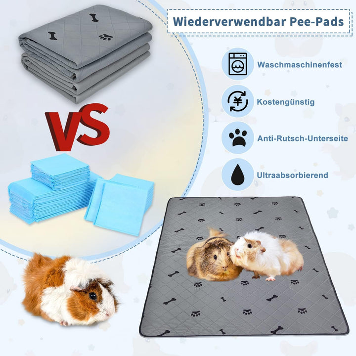 PICK FOR LIFE Saugfähige PIPI-Pads für Meerschweinchen, 2 Stück 90x120cm Waschbare PIPI-Pads für Kan