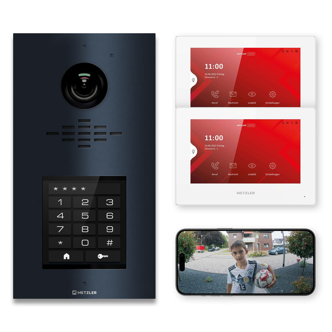 Metzler Video Sprechanlage für 1-500 Parteien Komplett Set - LAN/POE - Türsprechanlage mit IPS Touch