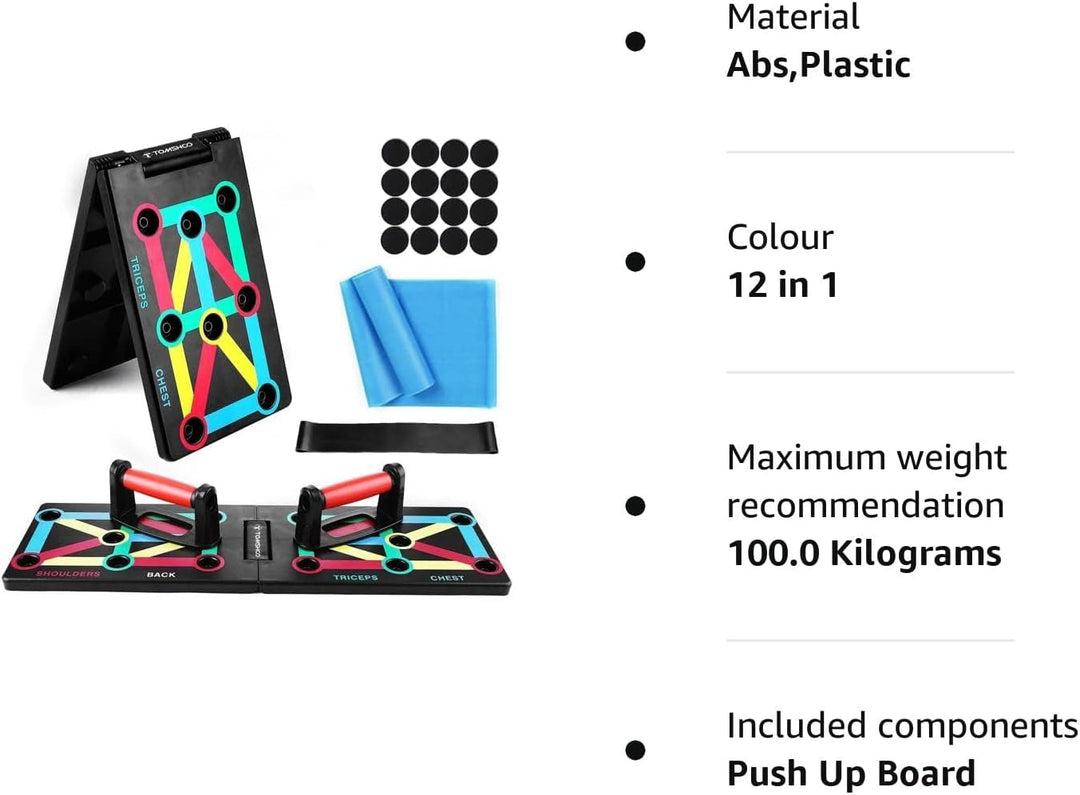 TOMSHOO Push Up Board mit liegestützgriffe, Faltbare Liegestütze mit Handgriff, Fitness Board Home T
