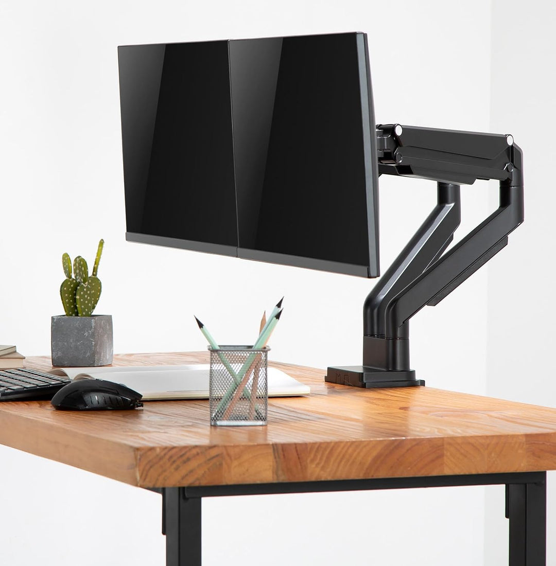 Ergolutions® Dual Gasdruck Monitorarm Schwarz - Höhenverstellbar, für 2 Monitore bis 32", VESA 75x75