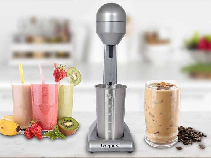 Beper - Elektrischer Standmixer für Milchshakes, Frappés, Smoothies und Cocktails, 2-Gänge, Aluminiu