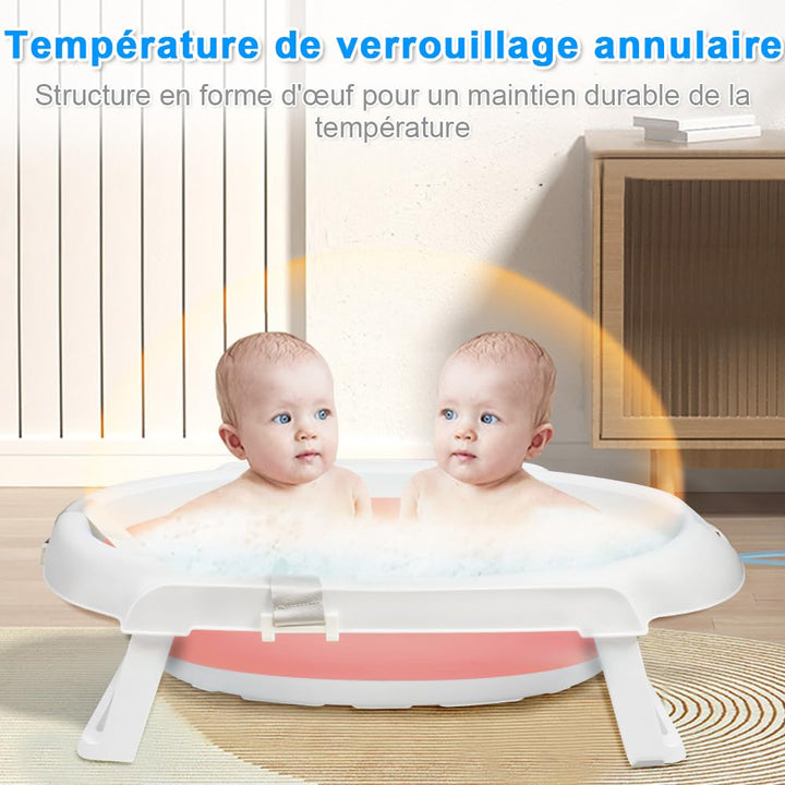 Faltbare Babybadewanne – Babybadewanne mit einem Badewannenkissen, mit Ablaufgarnitur, faltbare Bade